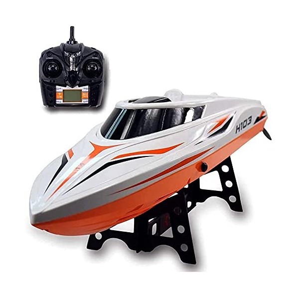 Darenbp Bateau Télécommandé 2.4 GHz 25 Km/h Hors-Bord RC, Bateau De Course Télécommandé pour Piscines Lacs, Jouets Télécomman