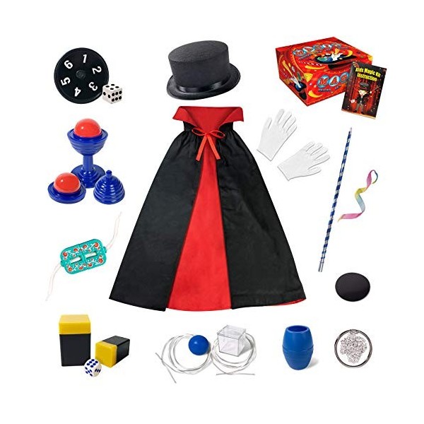 Kit de Magie pour Enfants, Jeux de Tours de Coffret Magie Costume de Rôle Magique pour Filles et Garçons, Tours de Magie Faci