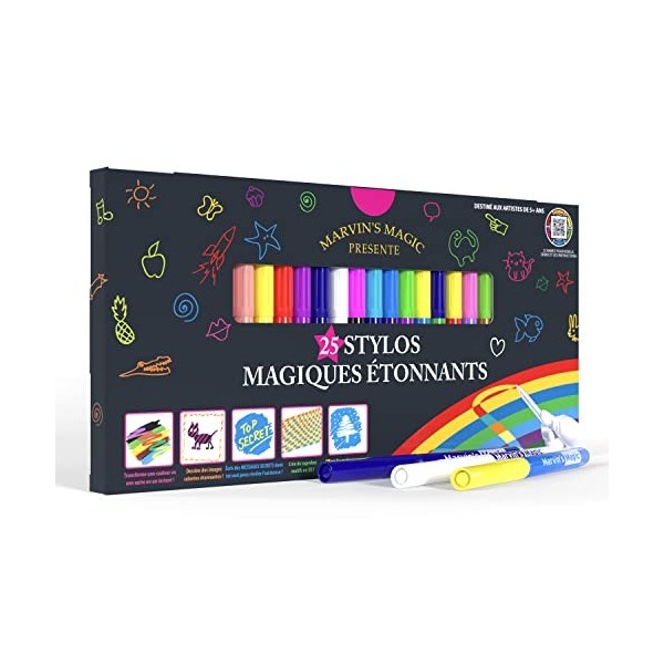 Marvins Magic - 25 Stylos magiques étonnants - Idéal comme cadeau - Sets de magie pour enfants + Stylos de bricolage