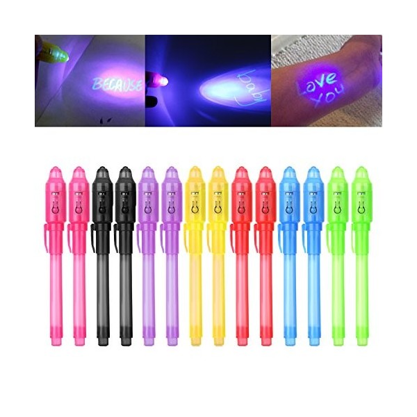 iZoeL Lot de 14 crayons à encre invisible avec lumière UV Cadeau d’anniversaire idéal pour les enfants 7 couleurs assorties -