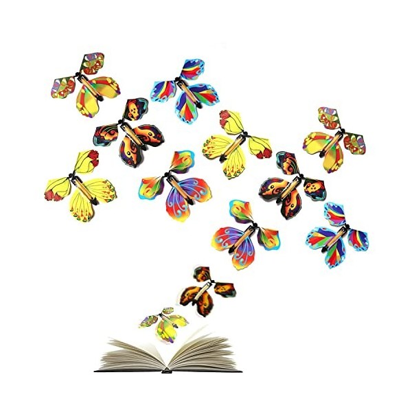 ZWZNBL Lot de 12 papillons volants, carte papillon volant, bande en caoutchouc pour cadeaux danniversaire, accessoires de pe