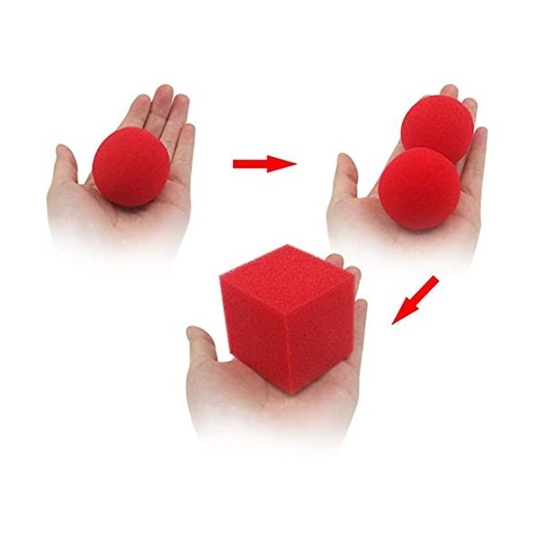 VIHEEVA Accessoires de magie : 1 bloc et 2 boules en éponge - Accessoires de magie en gros plan - Illusion classique - Tour d