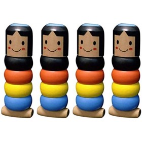 ISAKEN 4 Pcs Incassable Jouets en Bois Homme en Bois, Poupée Immortal Daruma Jouet, Wooden Man Magic Toy pour Stage Magic Pro