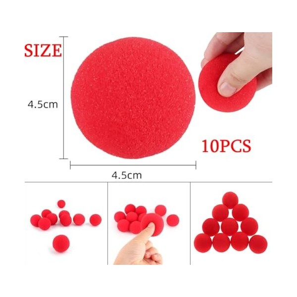 Boules Déponge Rouges, FaJoek 10pcs Balles en éponge de Magie, 4.5cm Magique éponge Rouge Balle, Boules Magiques Rouges,Boul