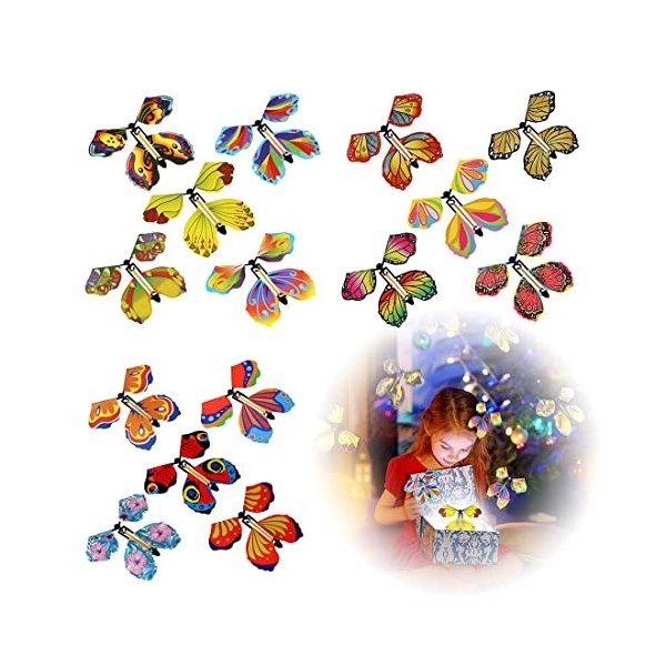 SJBAUTYO 15 pcs Tours de Magie Papillons Jouets,Jouets élastique Papillon,Magiques Papillons Volants,Cadeau danniversaire, C