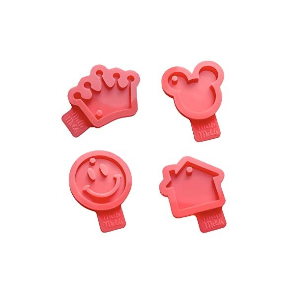MelbMolds - Moules en silicone pour résine époxy en forme de couronne, Mickey Mouse, visage souriant et maison - 4 pièces - C
