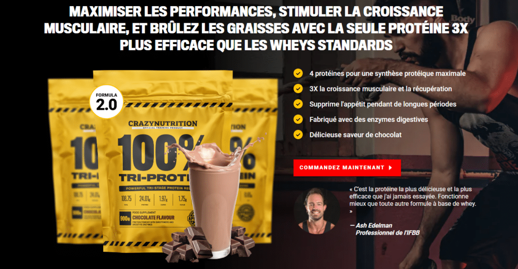 100% Tri-Proteines LA SEULE PROTÉINE 3X PLUS EFFICACE QUE LES WHEYS STANDARDS